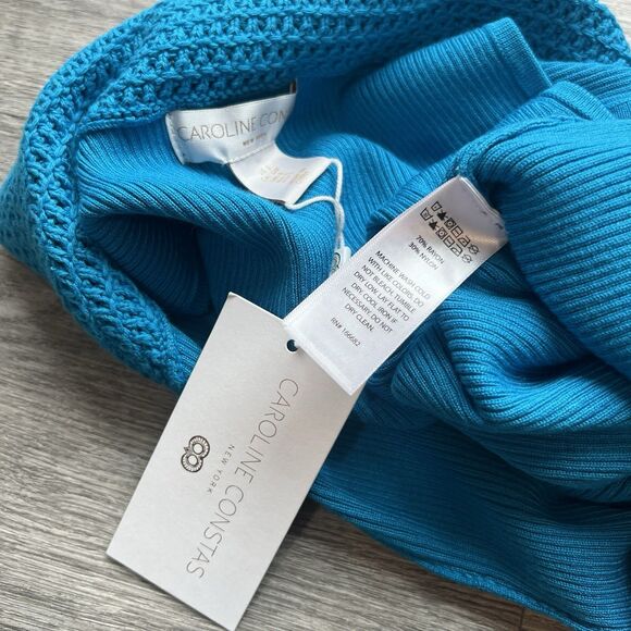 Caroline Constas Blue ribbed crochet Knit V-Neck Crop top designer NWT Small - Picture 7 of 7